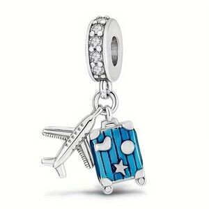 Travel Charm with Blue Suitcase and Airplane